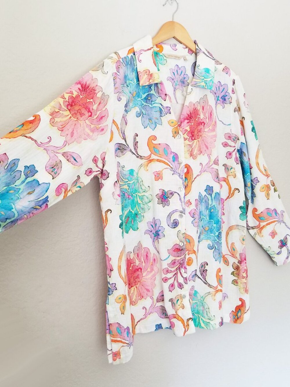 NEW Soft Surroundings Escambia Gauze Tunic Shirt 1X Multi Painterly Floral $110 - Picture 14 of 16